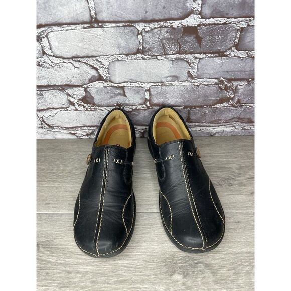 Clarks Unstructured Black Leather Casual Button Loafers Women Sz 10M US/41.5EU - Picture 2 of 16